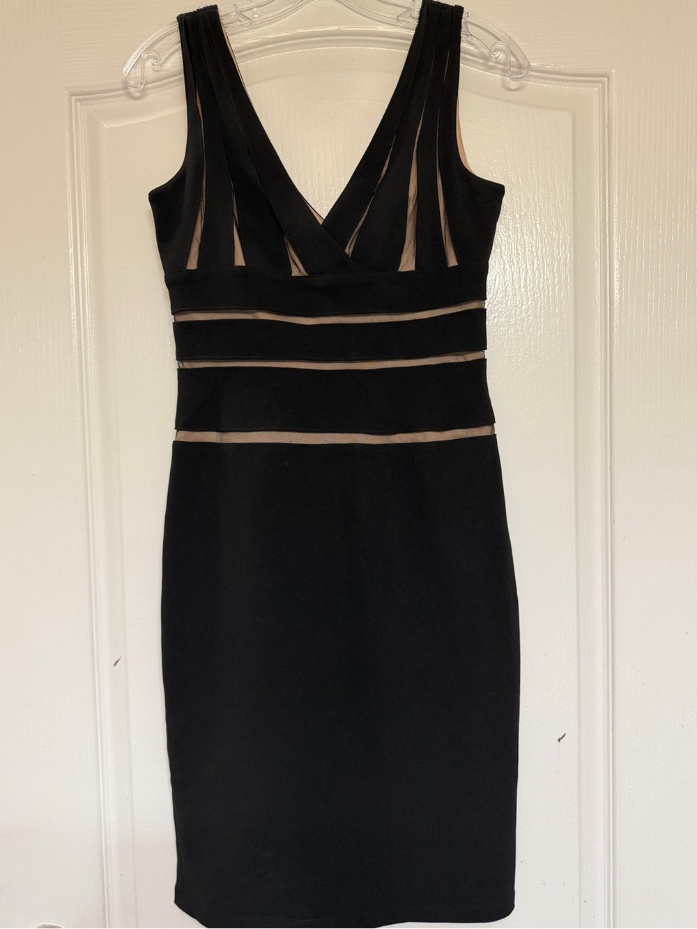 Cache Black Bandage Dress Sz 2 Nude Mesh Cutout Bodycon Cocktail Party